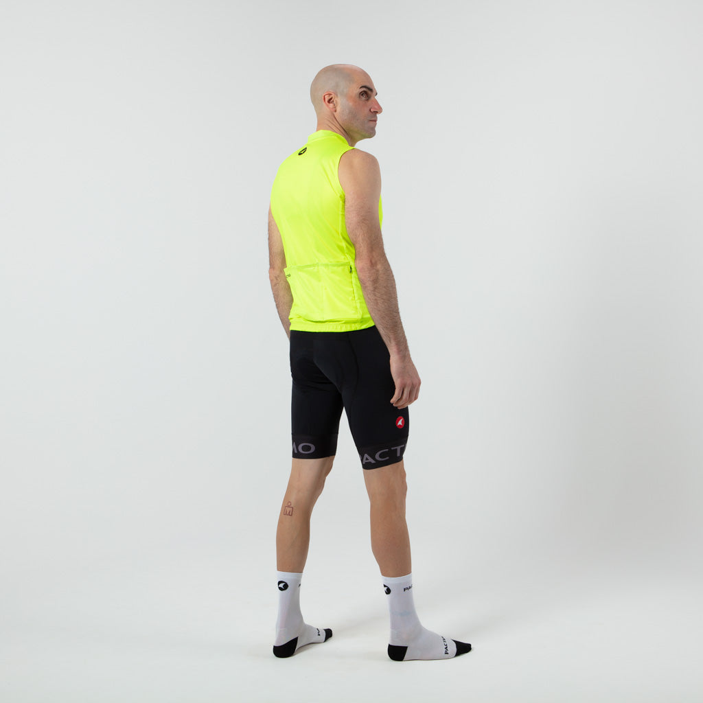 Men's Sleeveless Cycling Jersey On Body Side View #color_manic-yellow
