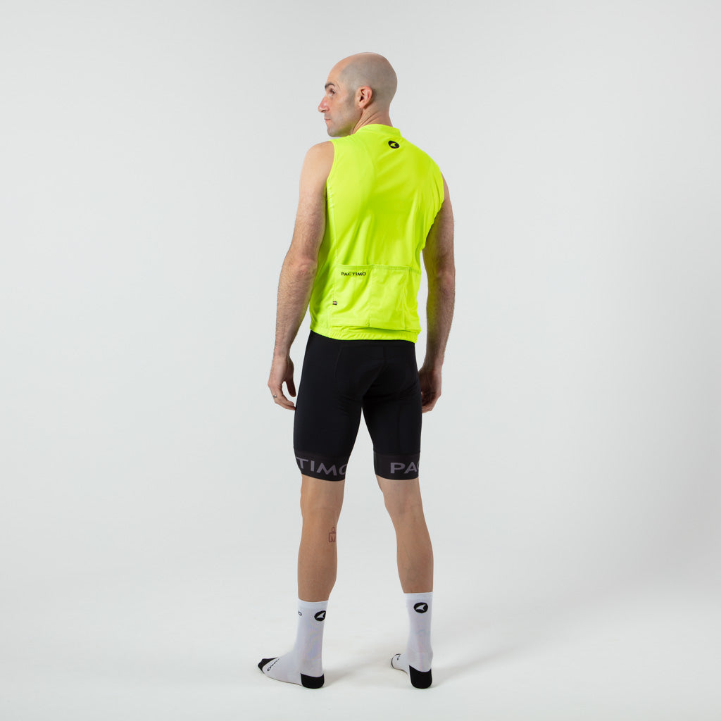 Men's Sleeveless Cycling Jersey On Body Back View #color_manic-yellow