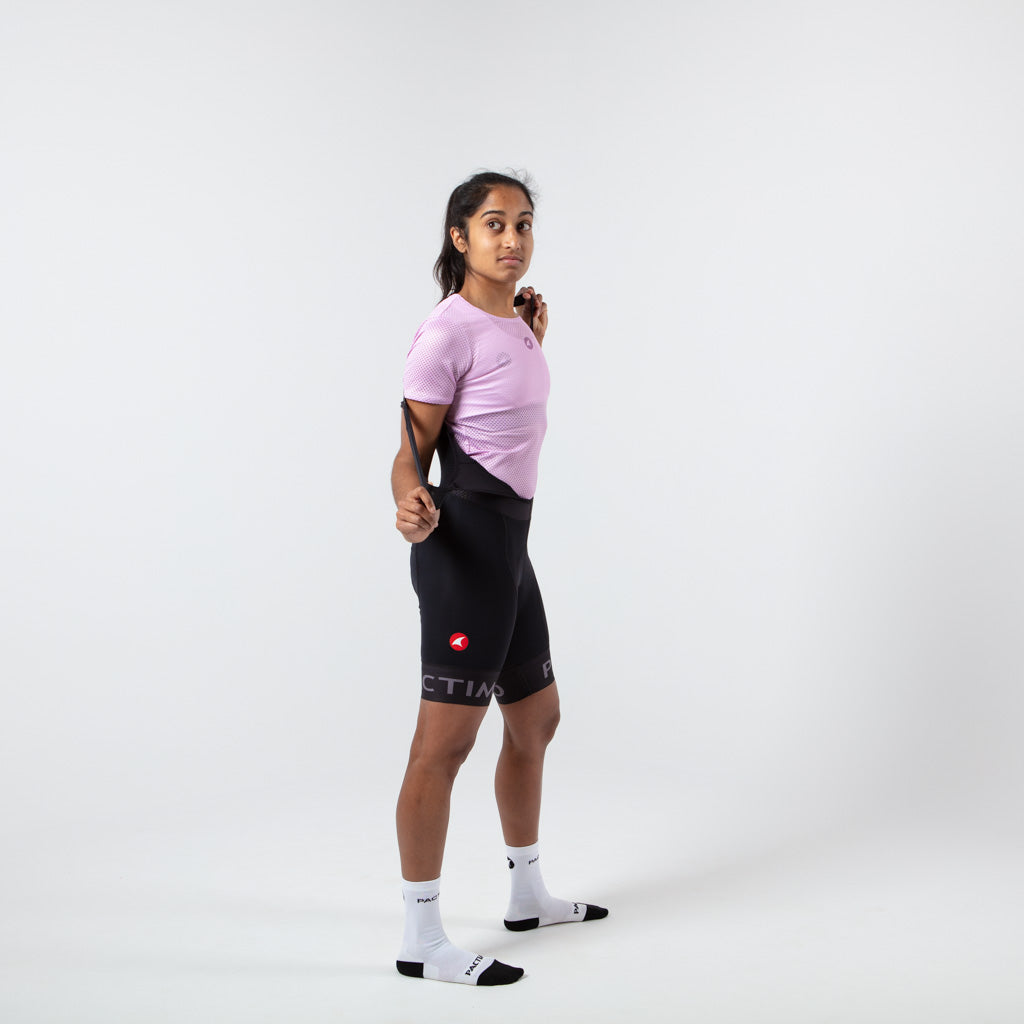 Women's Lightweight Short Sleeve Cycling Base Layer - On Body Right Side View #color_lilac