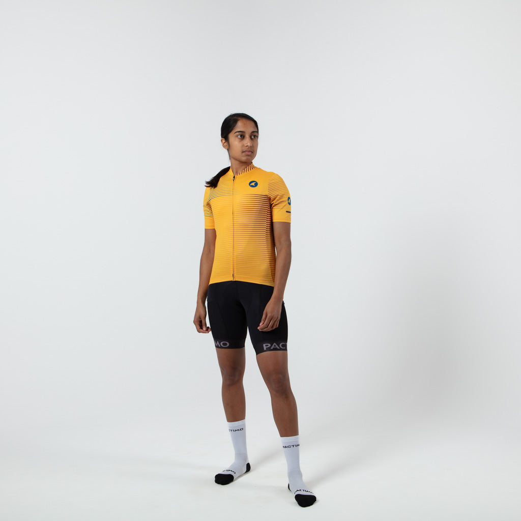 Womens Bike Jersey Convergence Design on body Front View #color_mango