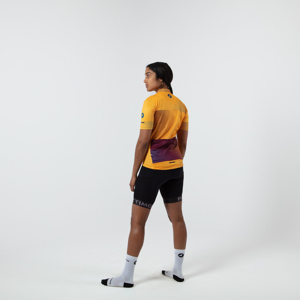 Womens Bike Jersey Convergence Design on body Back Left View #color_mango