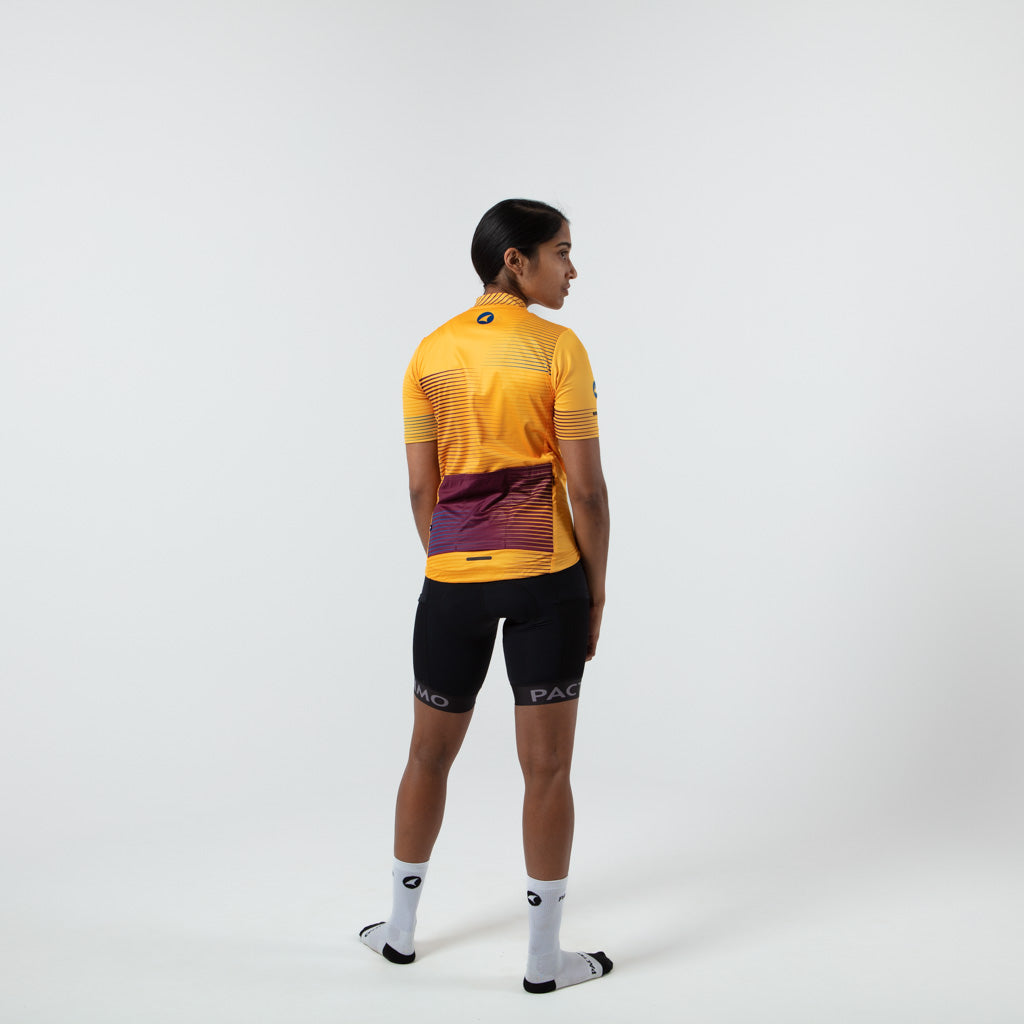 Womens Bike Jersey Convergence Design on body Back View #color_mango
