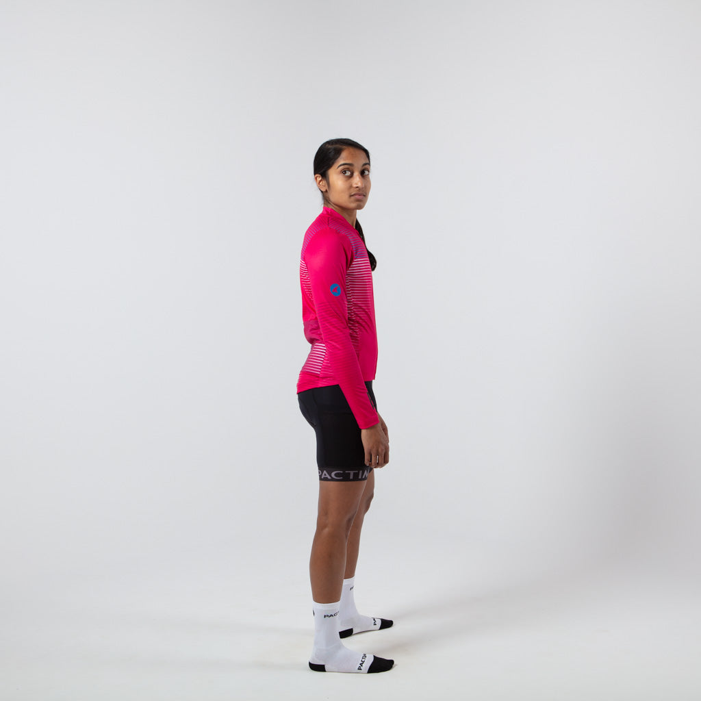 Women's Long Sleeve Cycling Jersey Convergence Design on body Side View #color_orchid