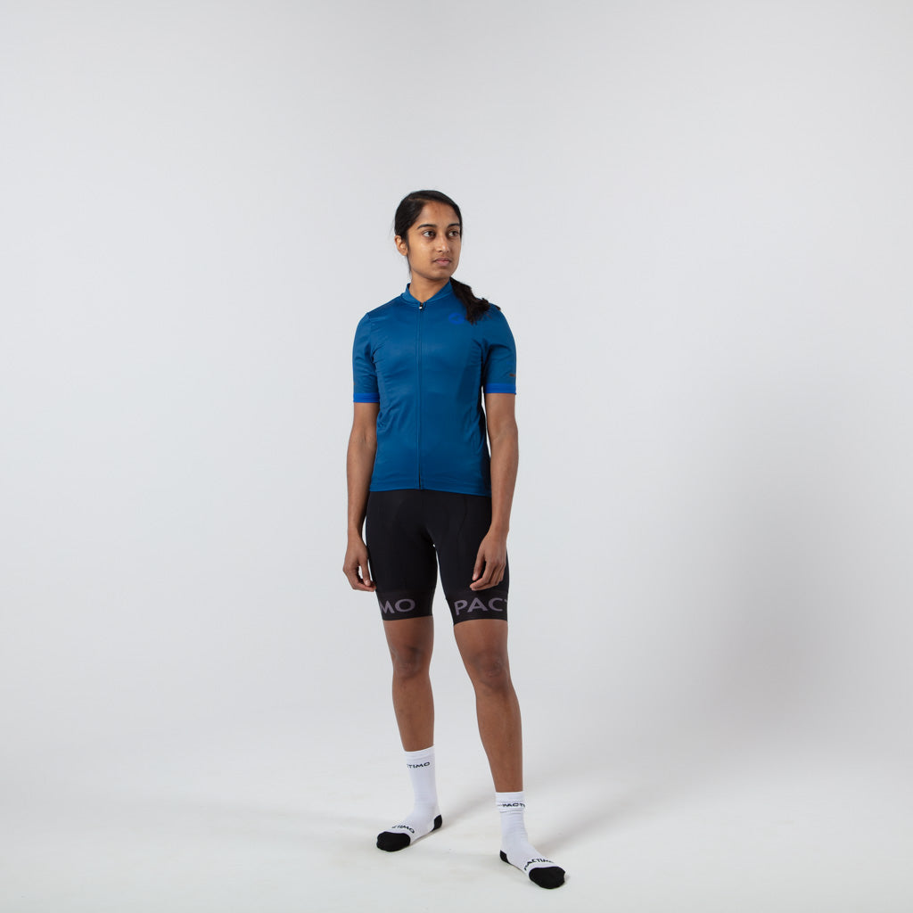 Womens Bike Jersey On Body Front View #color_navy
