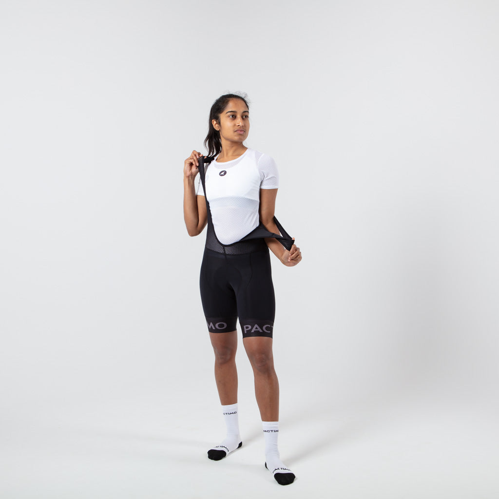 Women's Lightweight Short Sleeve Cycling Base Layer - On Body Front View #color_white