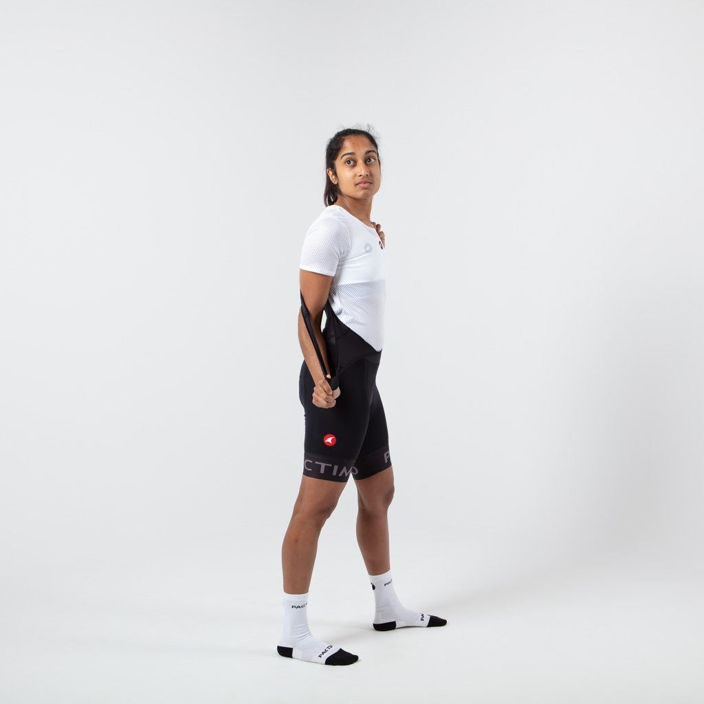 Women's Lightweight Short Sleeve Cycling Base Layer - On Body Right Side View #color_white