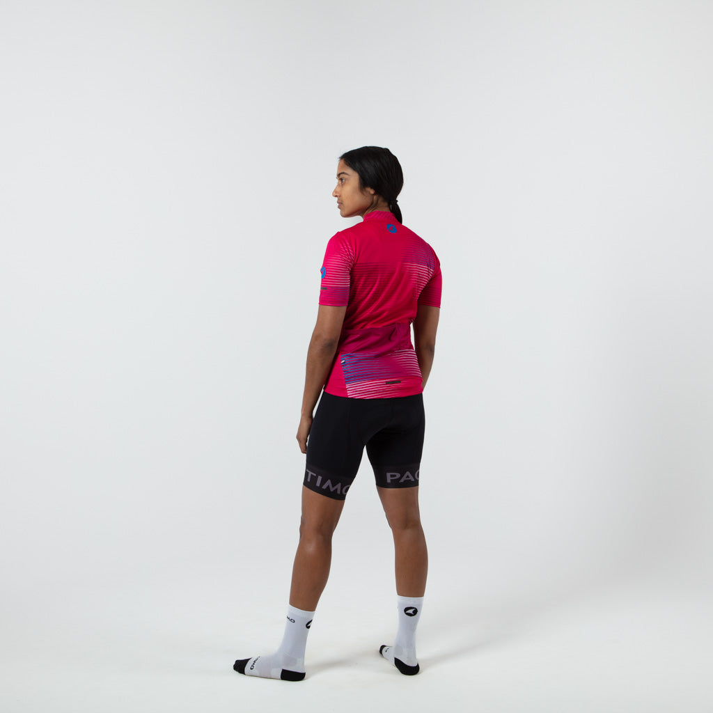 Womens Bike Jersey Convergence Design on body Back Left View #color_orchid