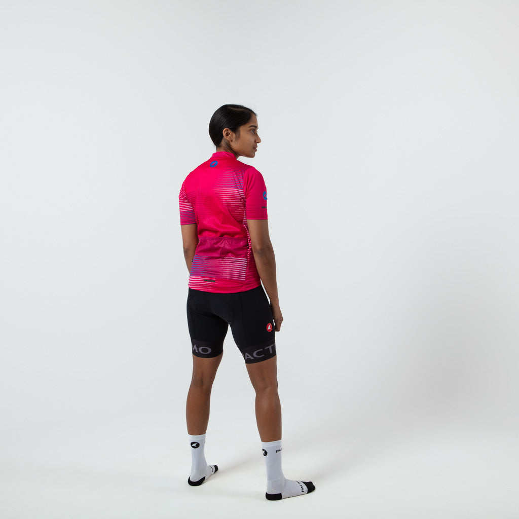 Womens Bike Jersey Convergence Design on body Back View #color_orchid