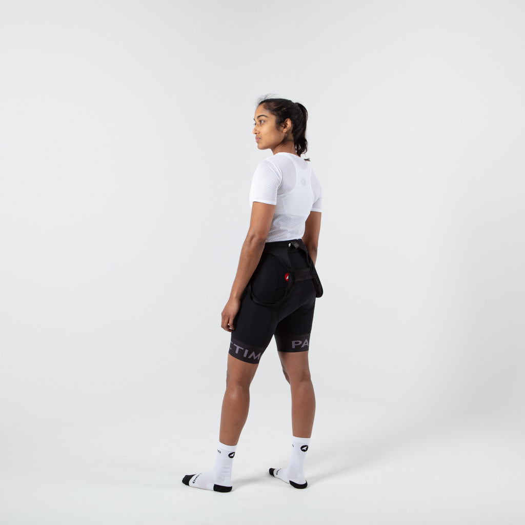 Women's Lightweight Short Sleeve Cycling Base Layer - On Body Left Side View #color_white
