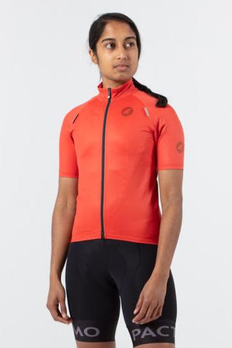 Women's Water-Repelling Cycling Jersey On Body Front #color_garnet