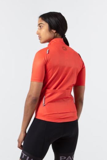 Women's Water-Repelling Cycling Jersey On Body Back #color_garnet