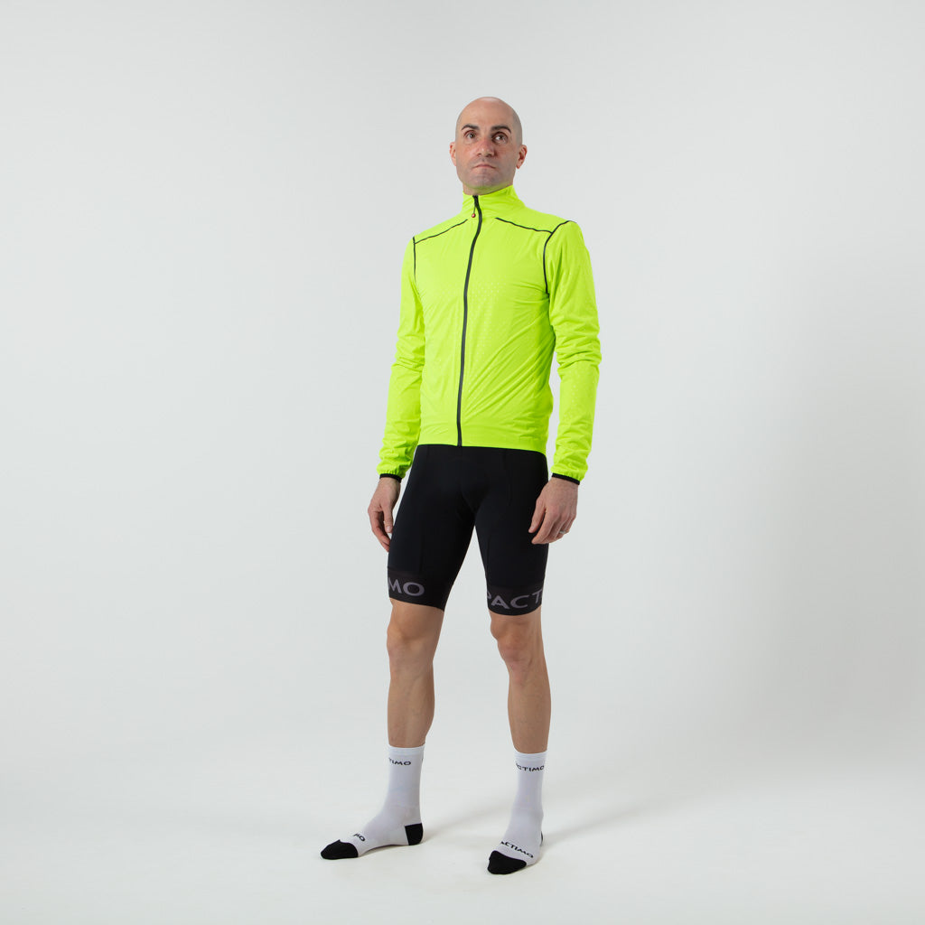 Breathable Waterproof Cycling Jacket For Men on body Front View #color_manic-yellow