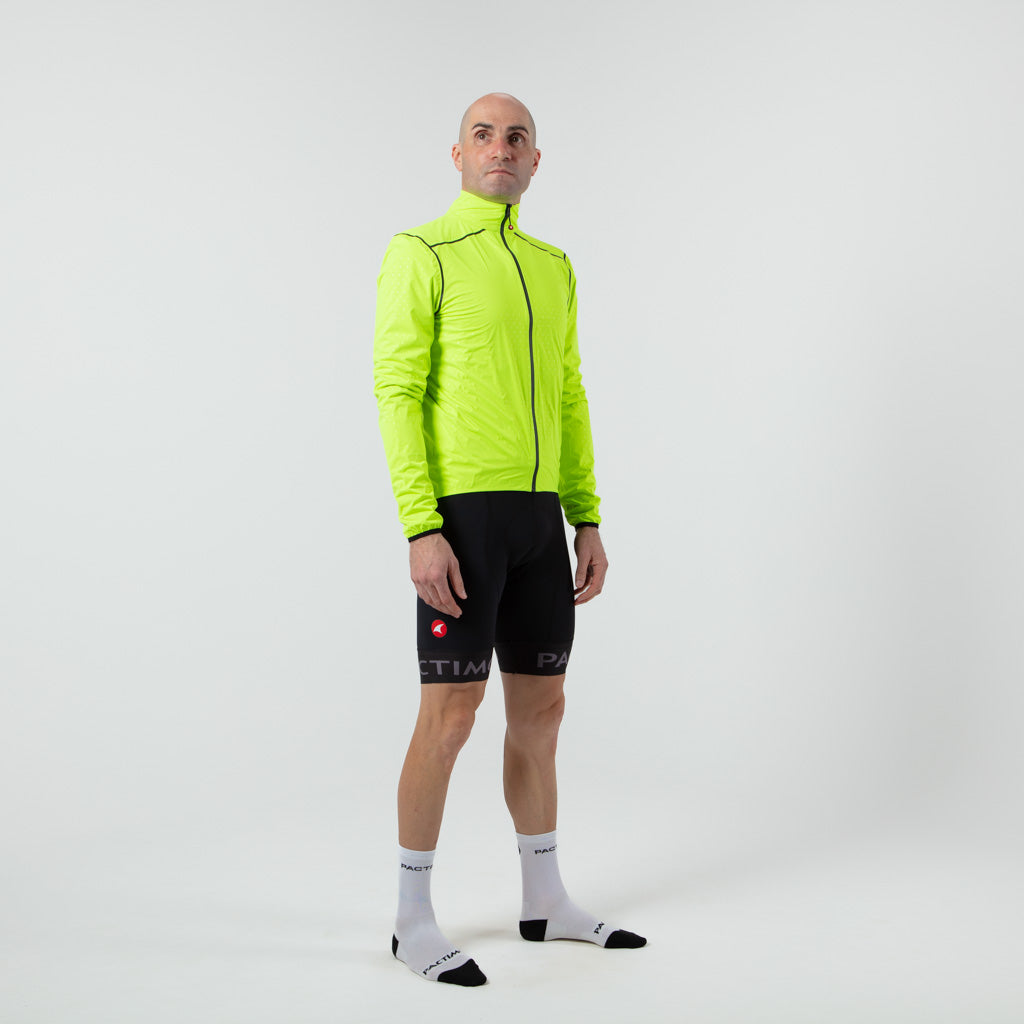  Breathable Waterproof Cycling Jacket For Men on body Front Right View #color_manic-yellow 