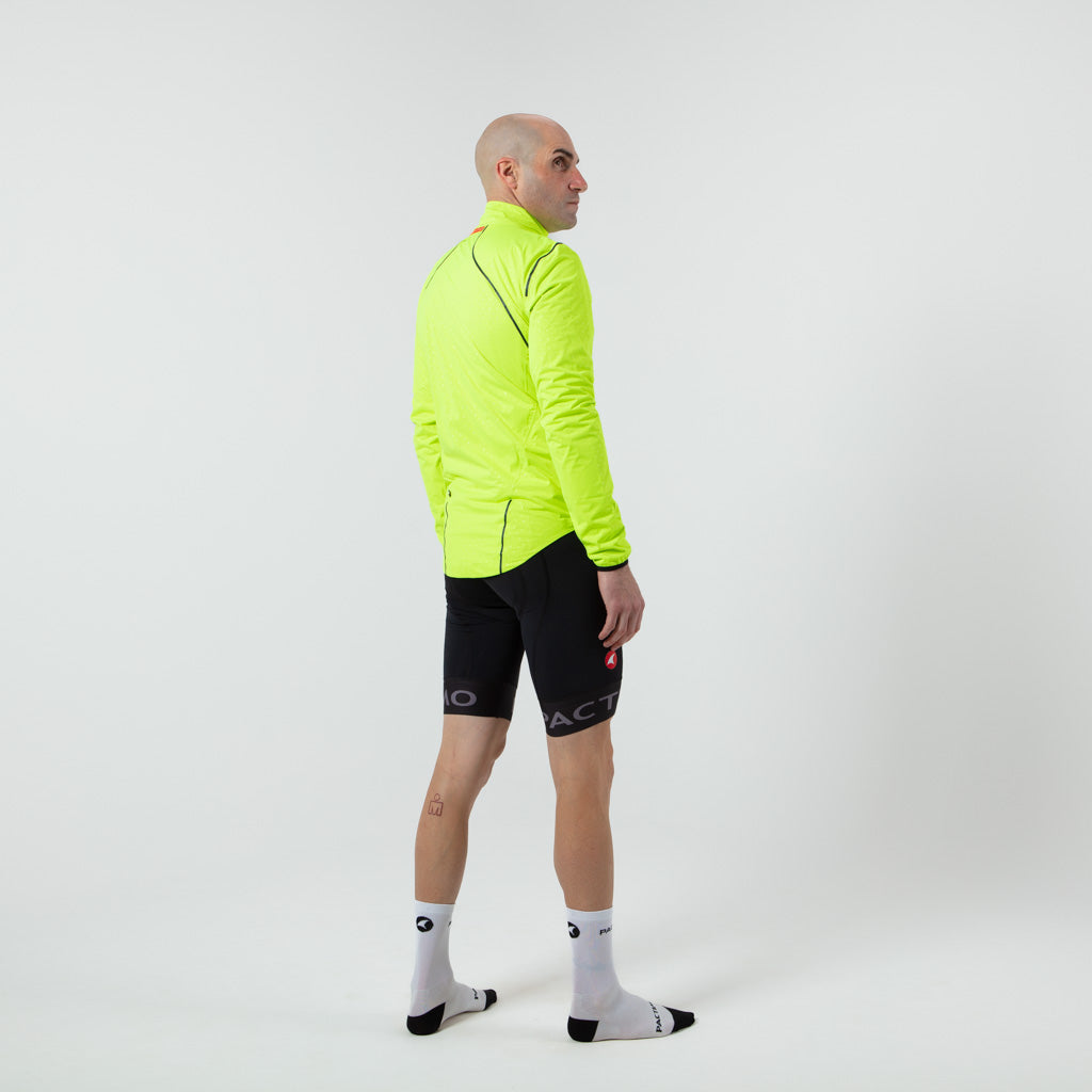 Breathable Waterproof Cycling Jacket For Men on body Back Right View #color_manic-yellow 