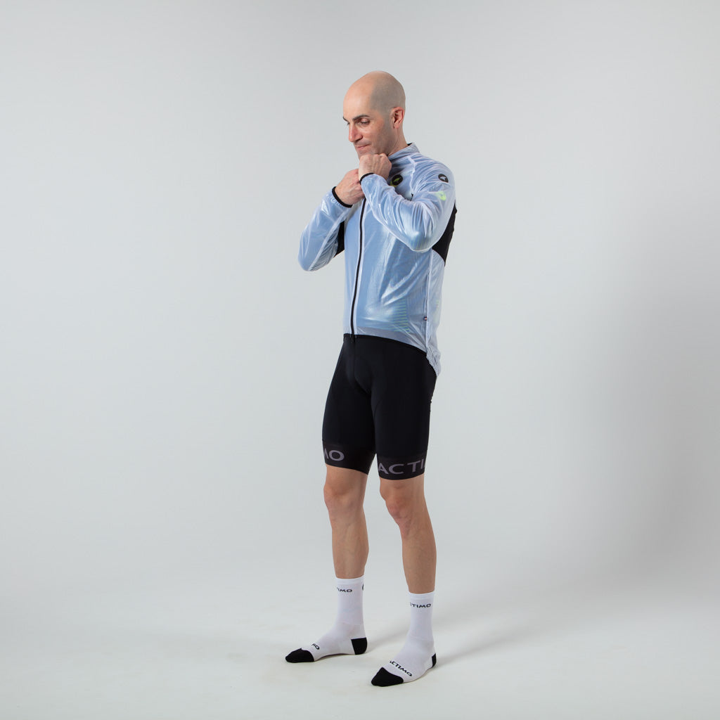 Men's Lightweight Cycling Rain Jacket on Body Zipper #color_clear-black