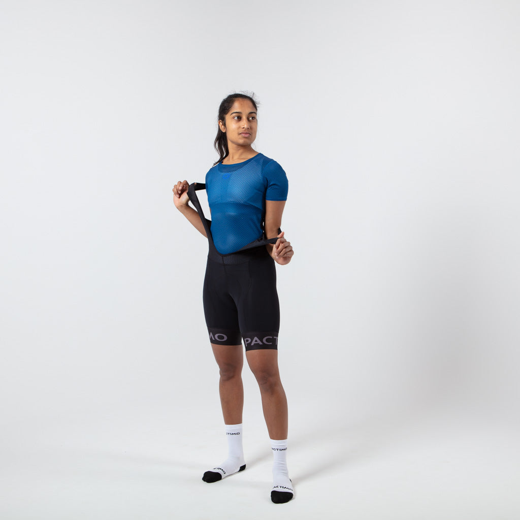Women's Lightweight Short Sleeve Cycling Base Layer - On Body Front View #color_navy
