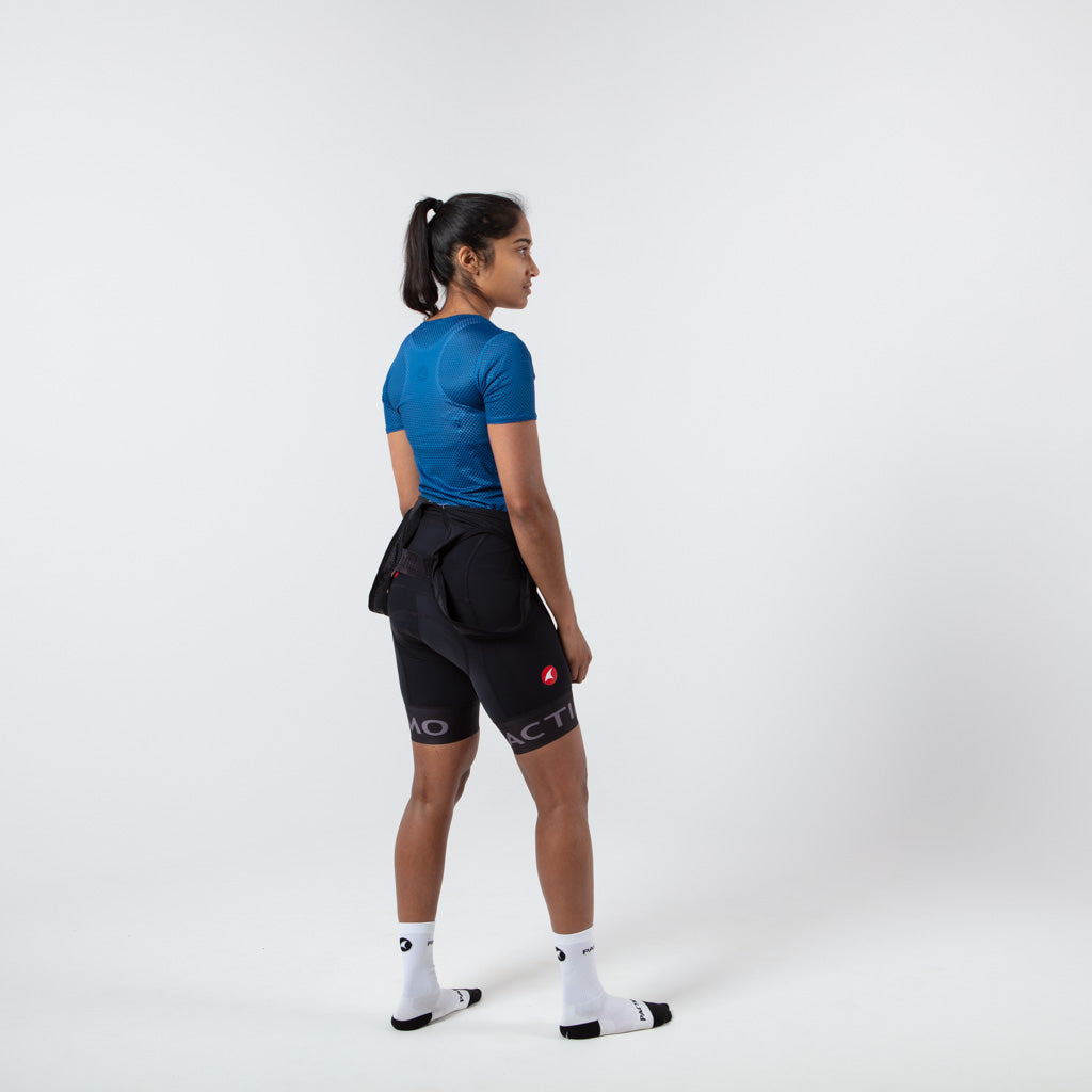 Women's Lightweight Short Sleeve Cycling Base Layer - On Body Back View  #color_navy