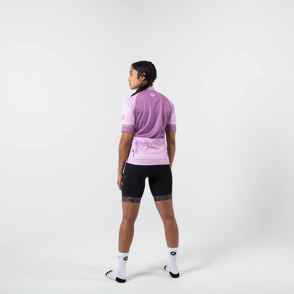 Loose Fit Cycling Jersey for Women on body Back Left View #color_lilac