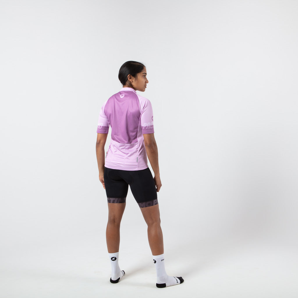 Loose Fit Cycling Jersey for Women on body Back View #color_lilac