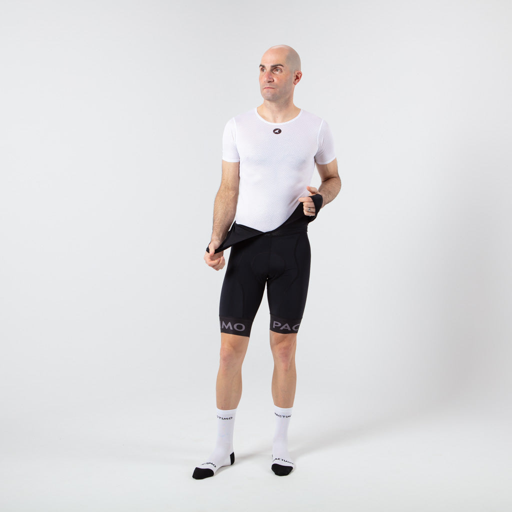 Men's Lightweight Short Sleeve Cycling Base Layer - On Body Front View #color_white