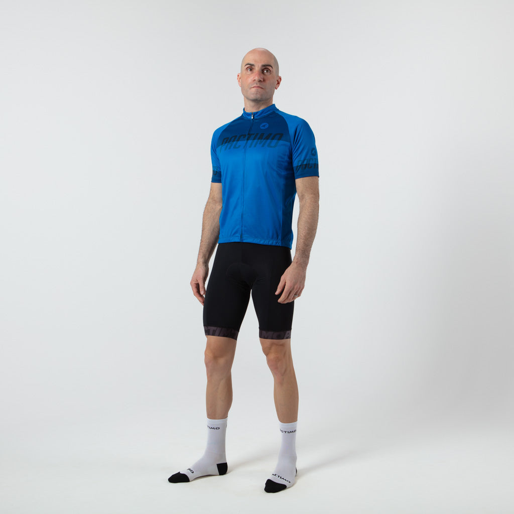 Loose Fit Cycling Jersey for Men On Body Front View #color_blue