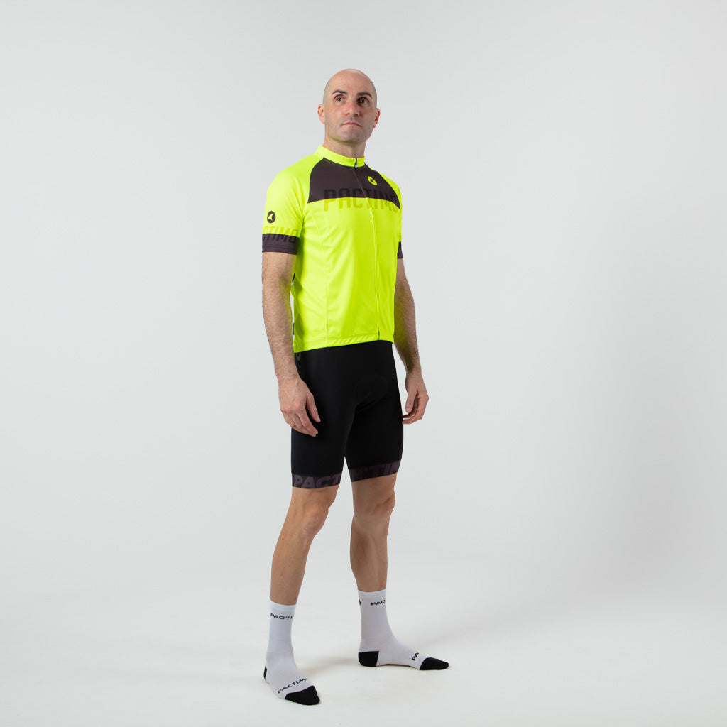 Loose Fit Cycling Jersey for Men On Body Side View #color_manic-yellow