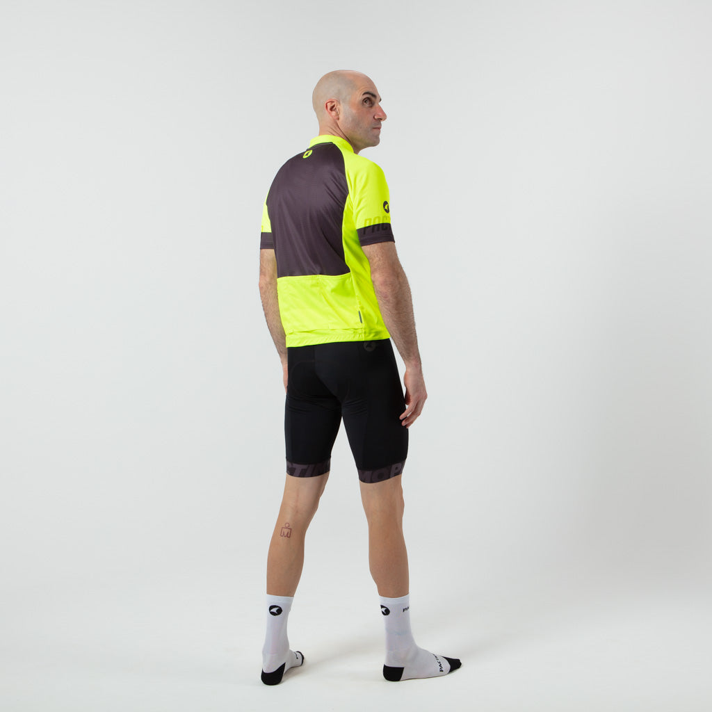 Loose Fit Cycling Jersey for Men On Body Right View #color_manic-yellow