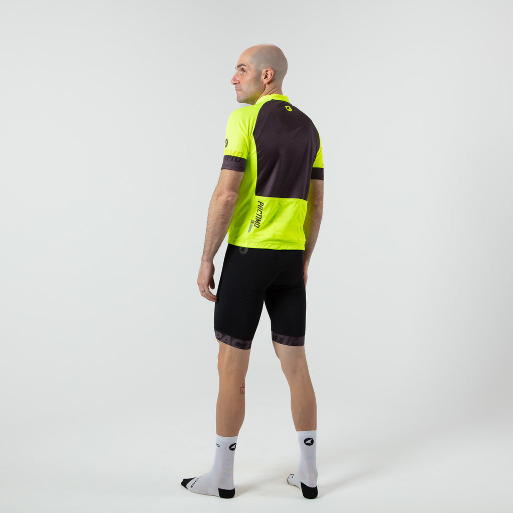 Loose Fit Cycling Jersey for Men On Body Left View #color_manic-yellow