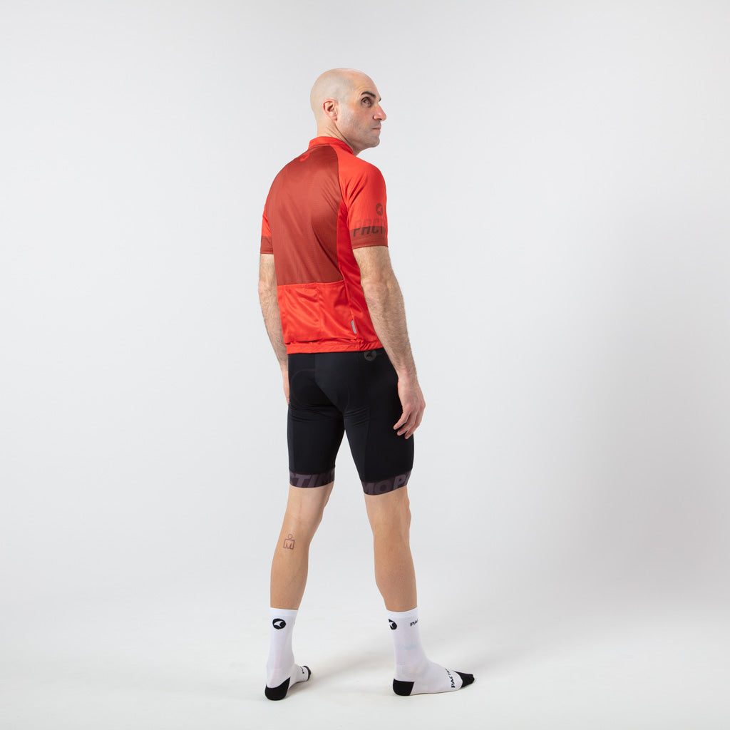 Loose Fit Cycling Jersey for Men On Body Right View #color_garnet