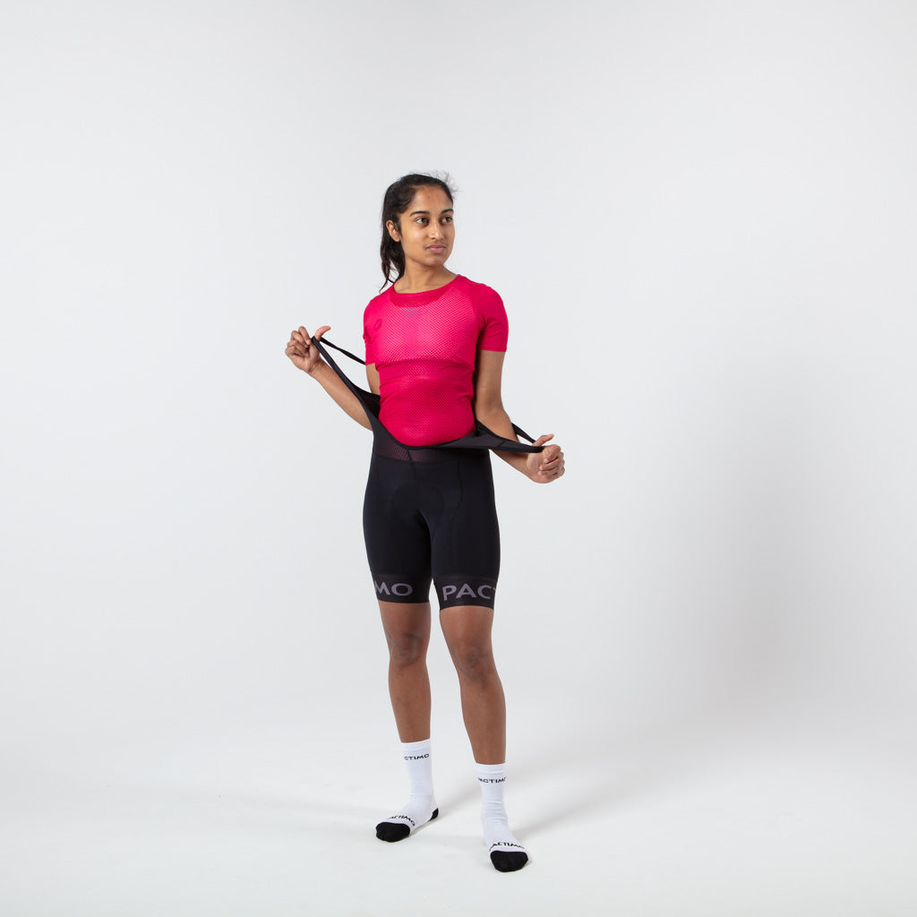 Women's Lightweight Short Sleeve Cycling Base Layer - On Body Front View #color_orchid