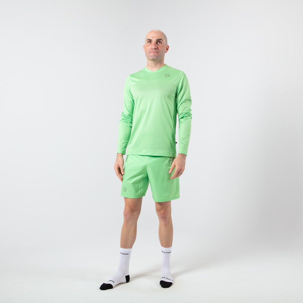 Men's Long Sleeve Running Shirt - on body Front View #color_washed-lime