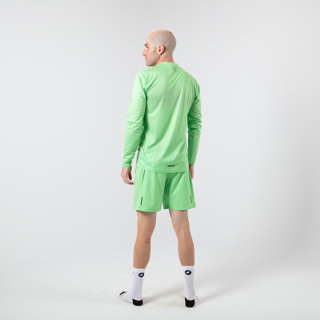 Men's Long Sleeve Running Shirt - on body Back View #color_washed-lime