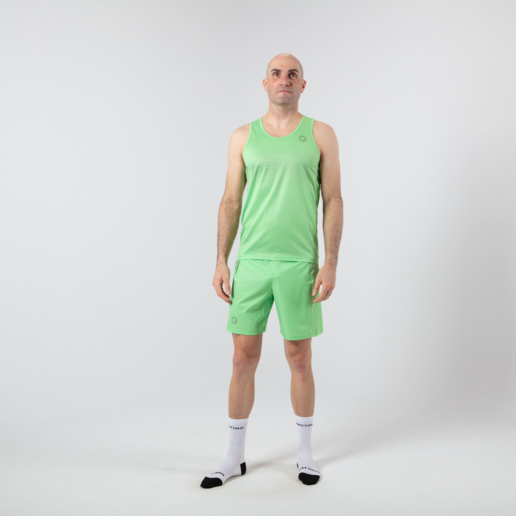 Men's Lime Green Running Singlet - on body Front View 