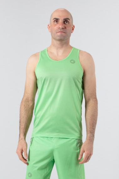 Men's Lime Green Running Singlet - on body Front View 