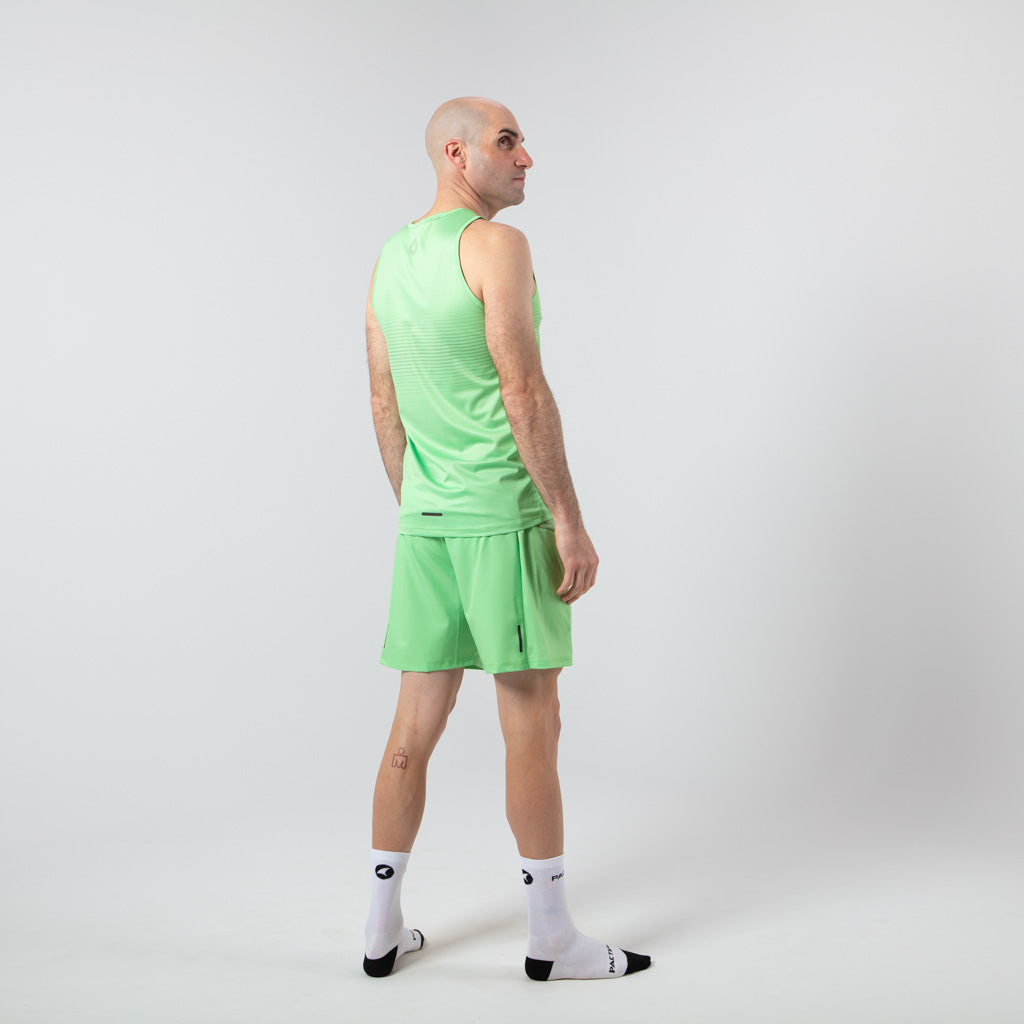 Men's Lime Green Running Singlet - on body Back View