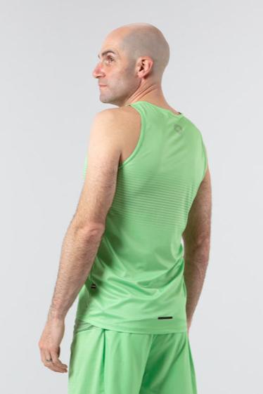 Men's Lime Green Running Singlet - on body Back Left View