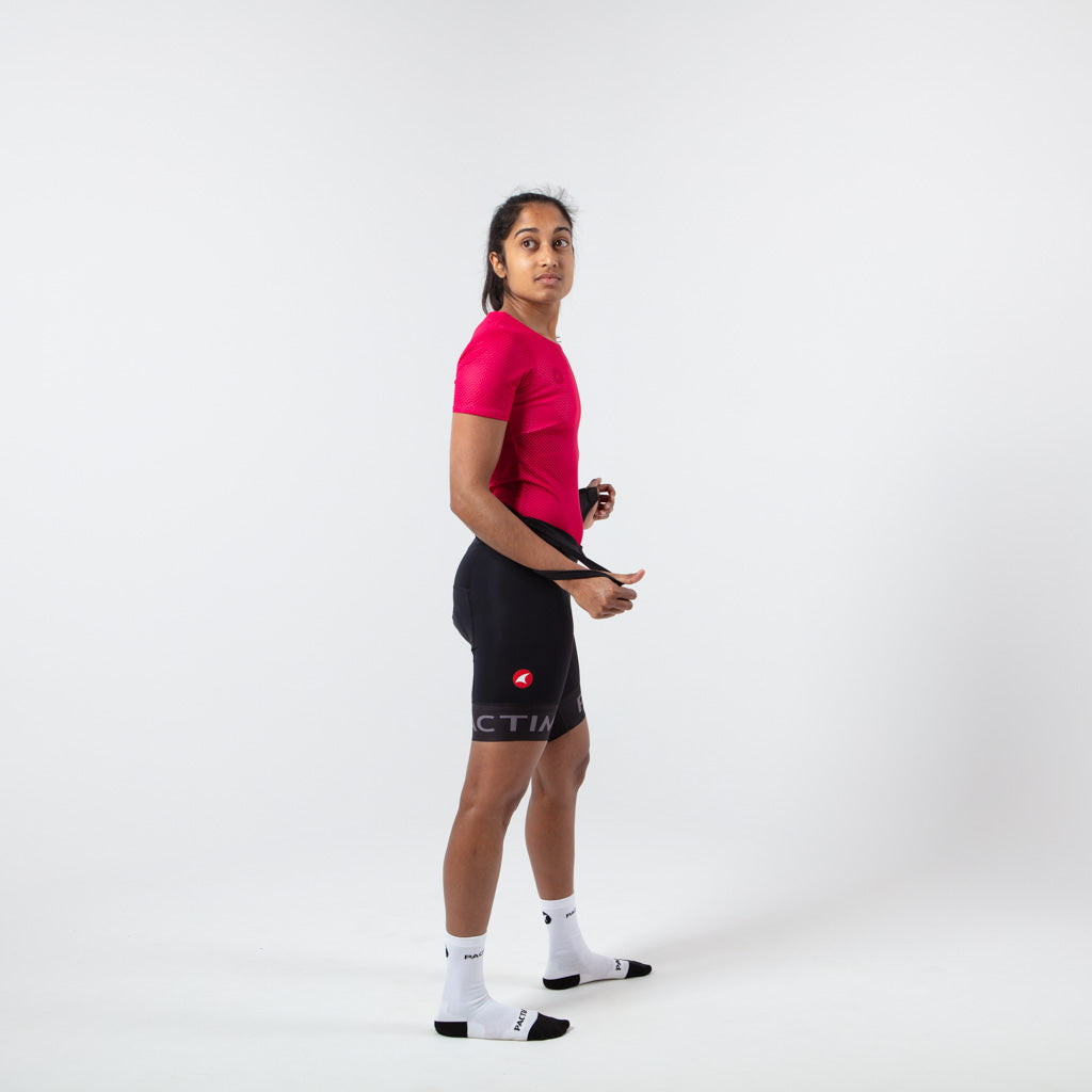 Women's Lightweight Short Sleeve Cycling Base Layer - On Body Right Side View #color_orchid