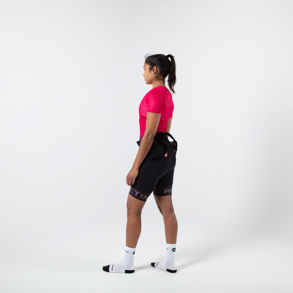 Women's Lightweight Short Sleeve Cycling Base Layer - On Body Left Side View #color_orchid