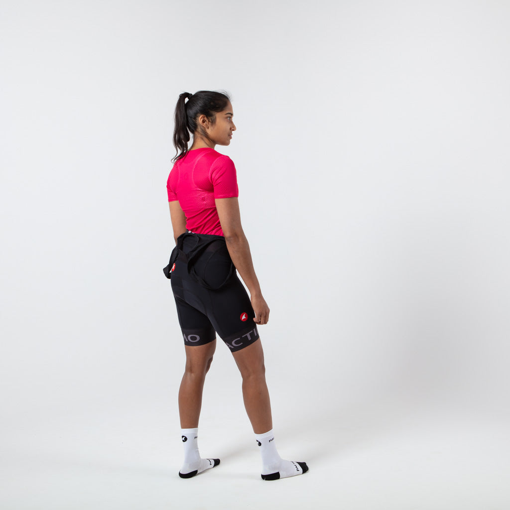 Women's Lightweight Short Sleeve Cycling Base Layer - On Body Back View  #color_orchid