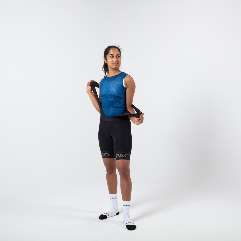 Women's Lightweight Sleeveless Cycling Base Layer - On Body Front View #color_navy
