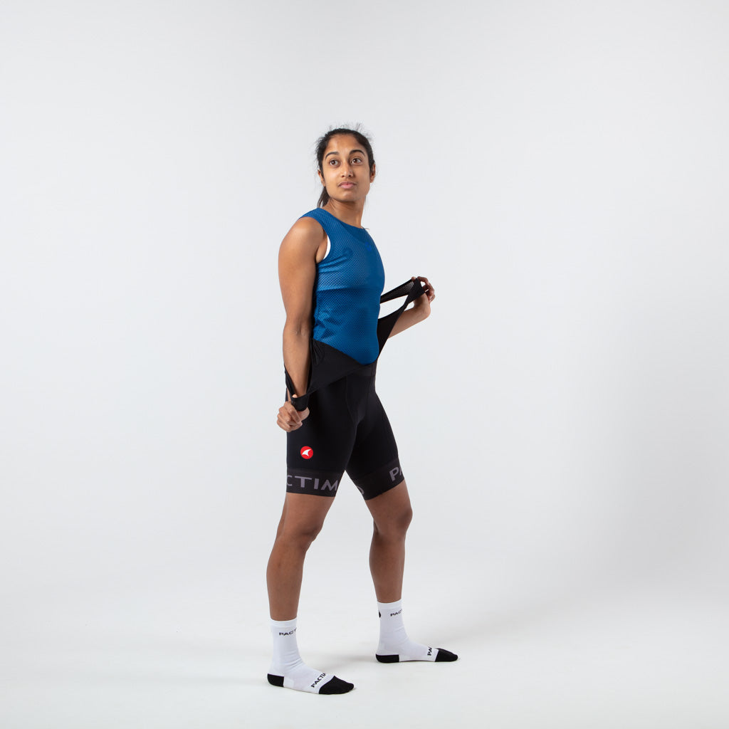 Women's Lightweight Sleeveless Cycling Base Layer - On Body Right View #color_navy