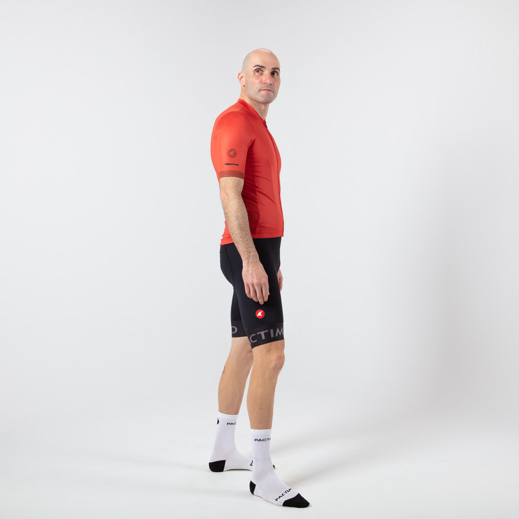 Summer Cycling Jersey For Men On Body Right Side View #color_garnet
