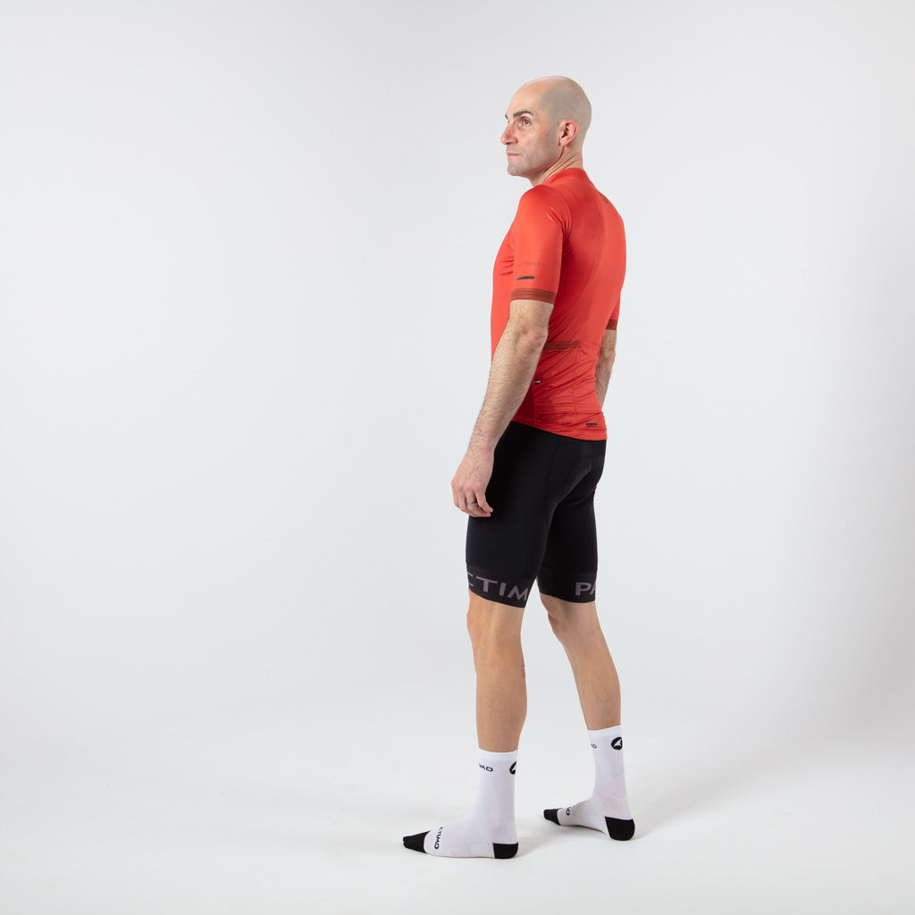 Summer Cycling Jersey For Men On Body Left Side View #color_garnet