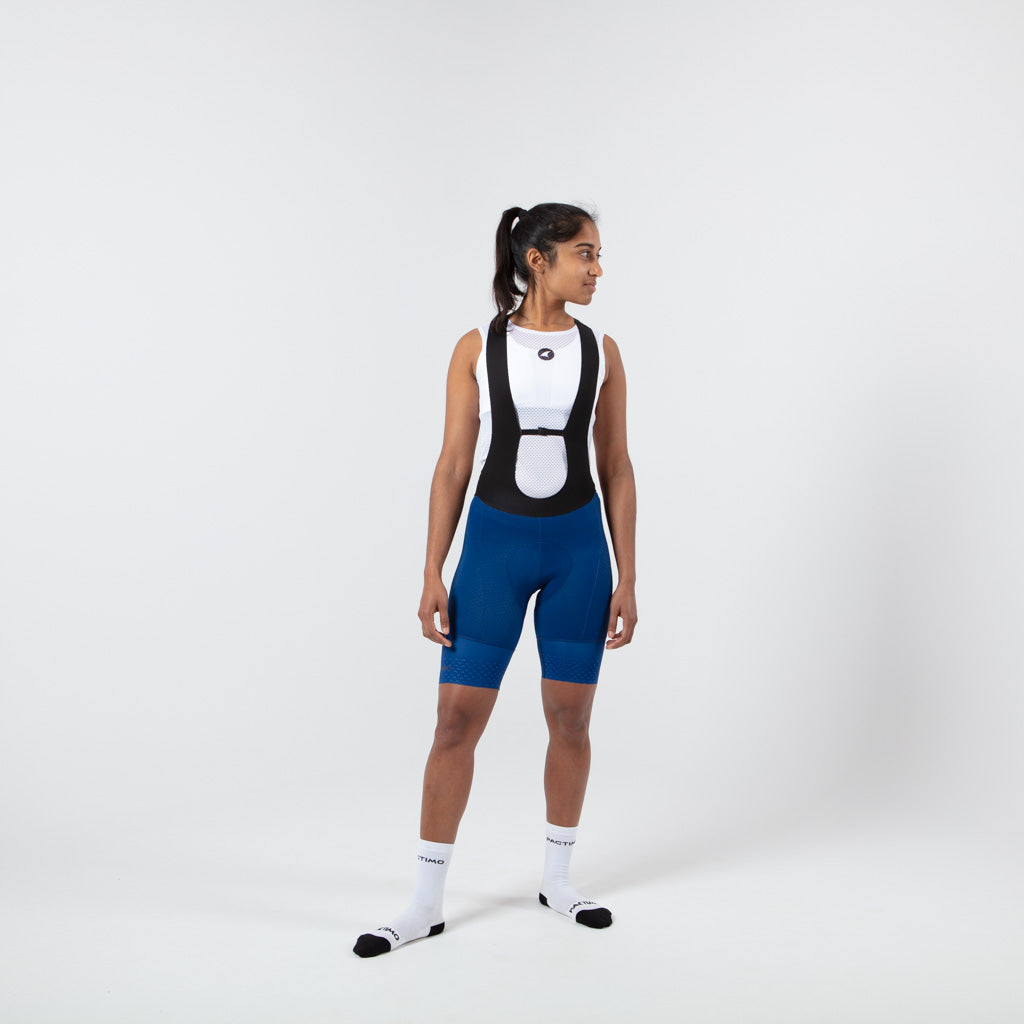 Women's Navy Cycling Bibs Compression Fit - on body Front View #color_navy