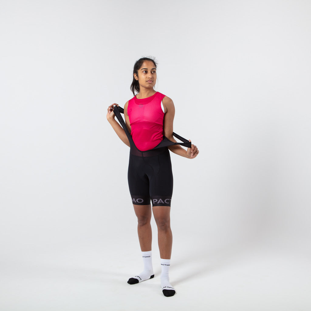 Women's Lightweight Sleeveless Cycling Base Layer - On Body Front View  #color_orchid