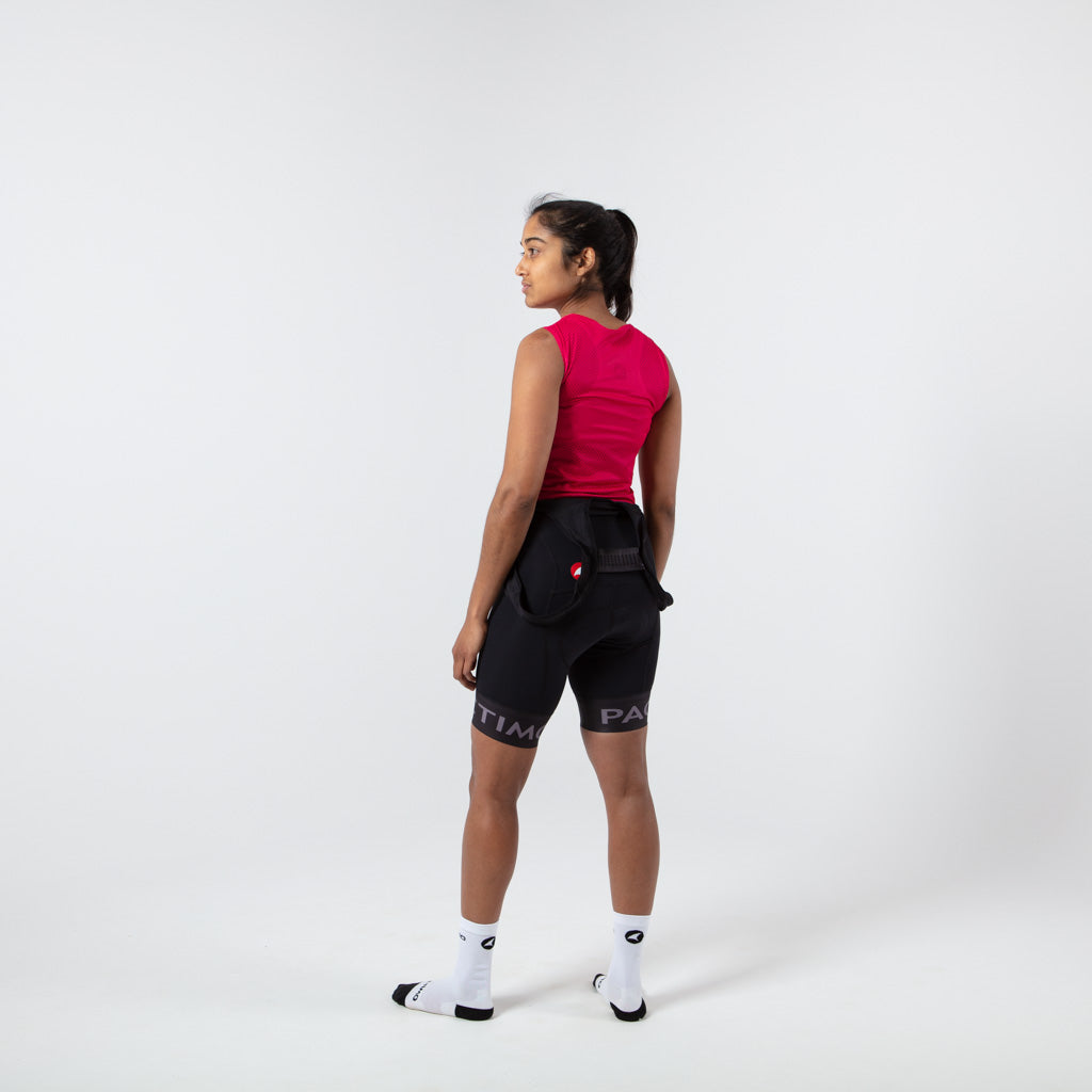 Women's Lightweight Sleeveless Cycling Base Layer - On Body Back Left View #color_orchid