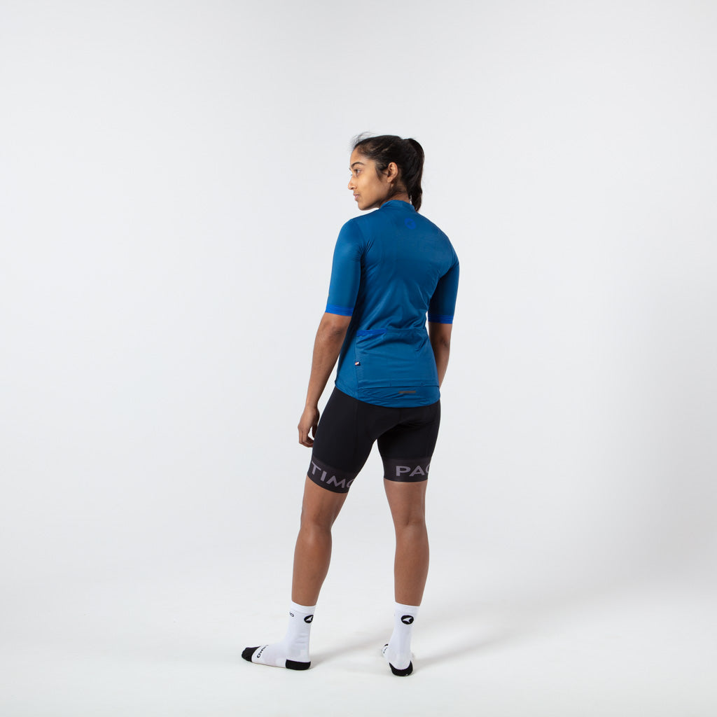 Summer Cycling Jersey For Women On Body Left #color_navy