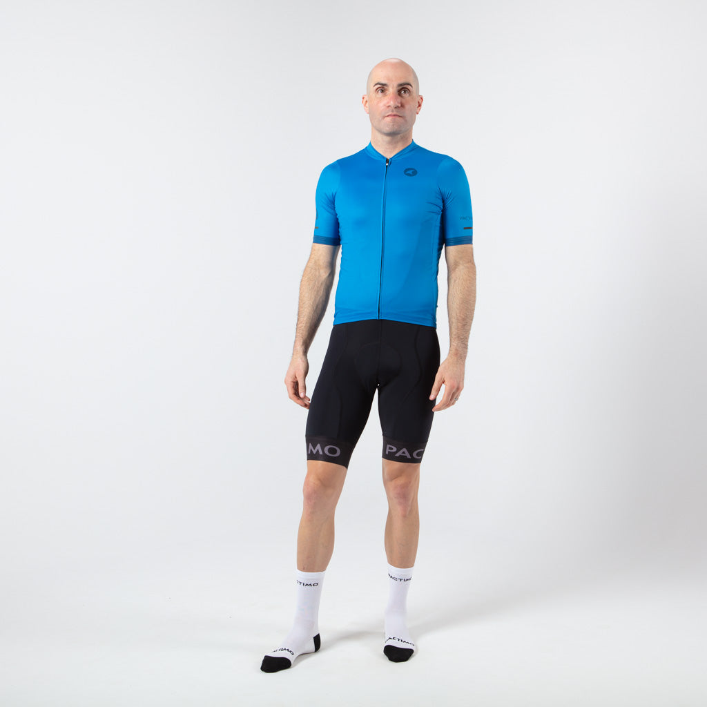 Summer Cycling Jersey For Men On Body Front View #color_blue