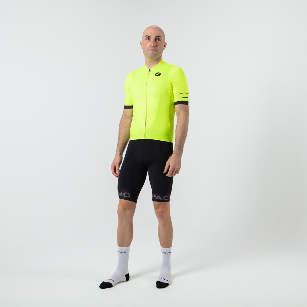 Summer Cycling Jersey For Men On Body Front View #color_manic-yellow