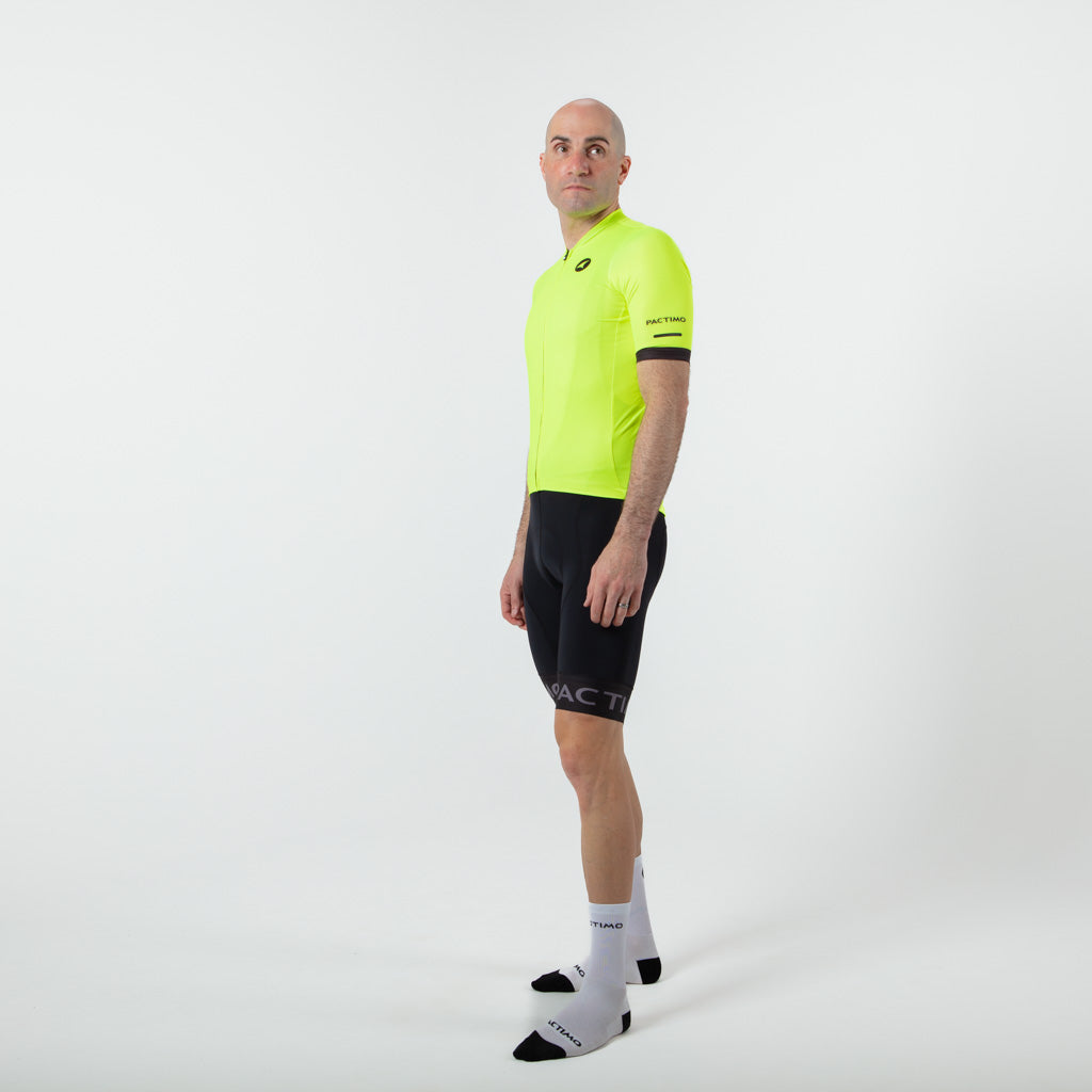 Summer Cycling Jersey For Men On Body Left Side View #color_manic-yellow
